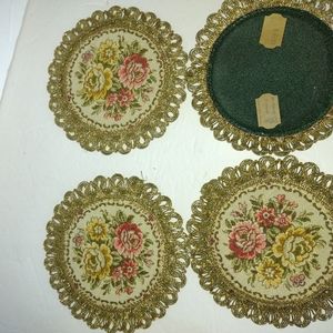 West Germany 4 Coasters Fabric Lace Edge New